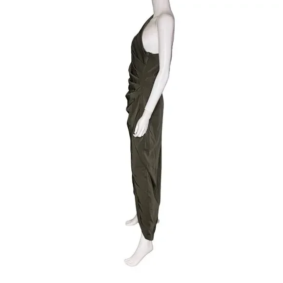 XSCAPE Womens Asymmetric One-Shoulder Satin Gown Moss Sz 10 Dresses